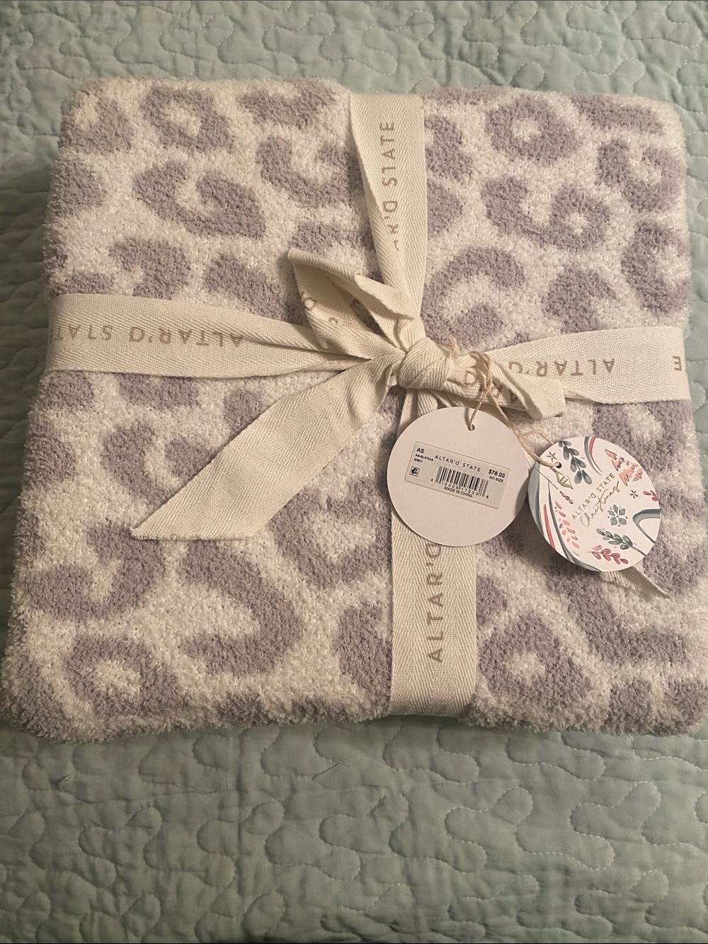Altar'd State gray and Cream Leopard Print Throw Blanket